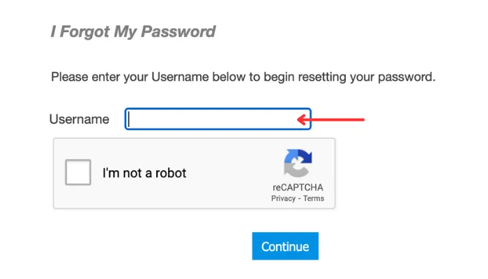 Screenshot of forgot password Screenshot of forgot password